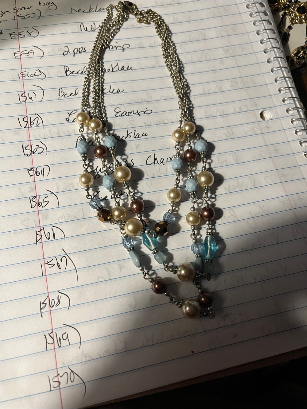 Multi-Strand Pearl & Blue Bead Necklace - Unbranded 1566